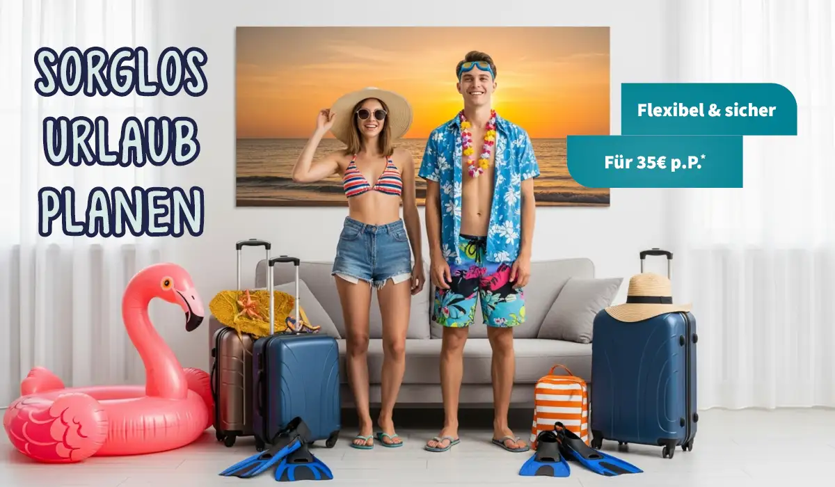 Banner Flex Tarif Sorglos Urlaub planen. Flexibel & sicher. Für 35 Euro pro Person.