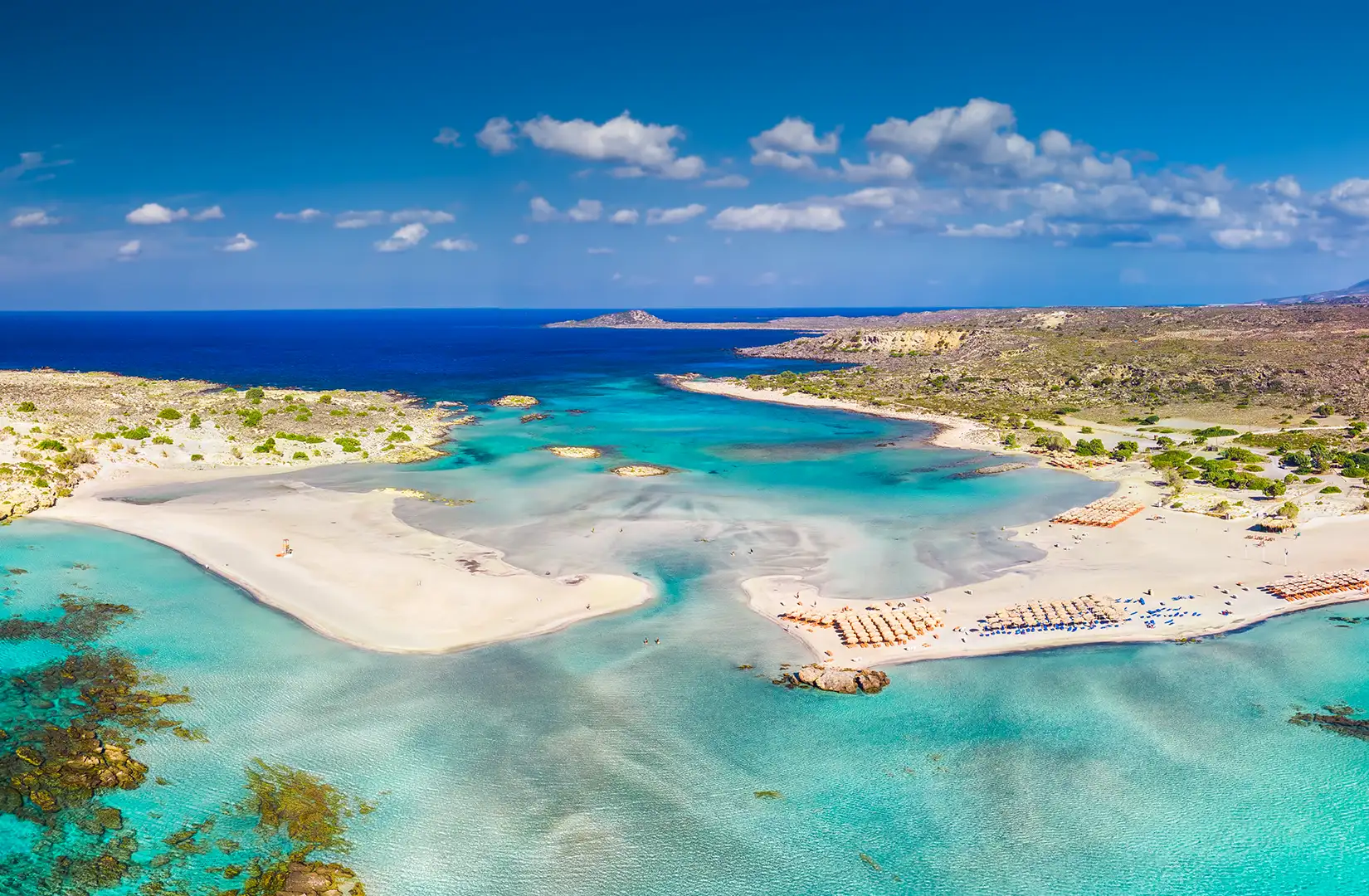 Der berühmte Strand Elafonissi auf der Insel Kreta in Griechenland